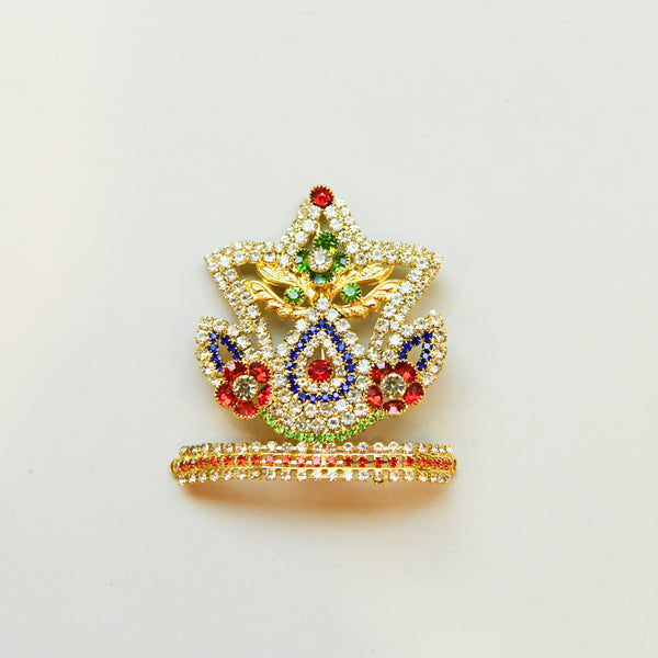 Ornate Arch Mukut — White Rhinestone